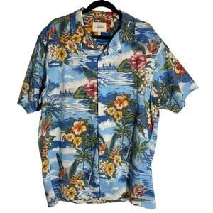 Red Head Hawaiian Style Floral Button Up Shirt - XL